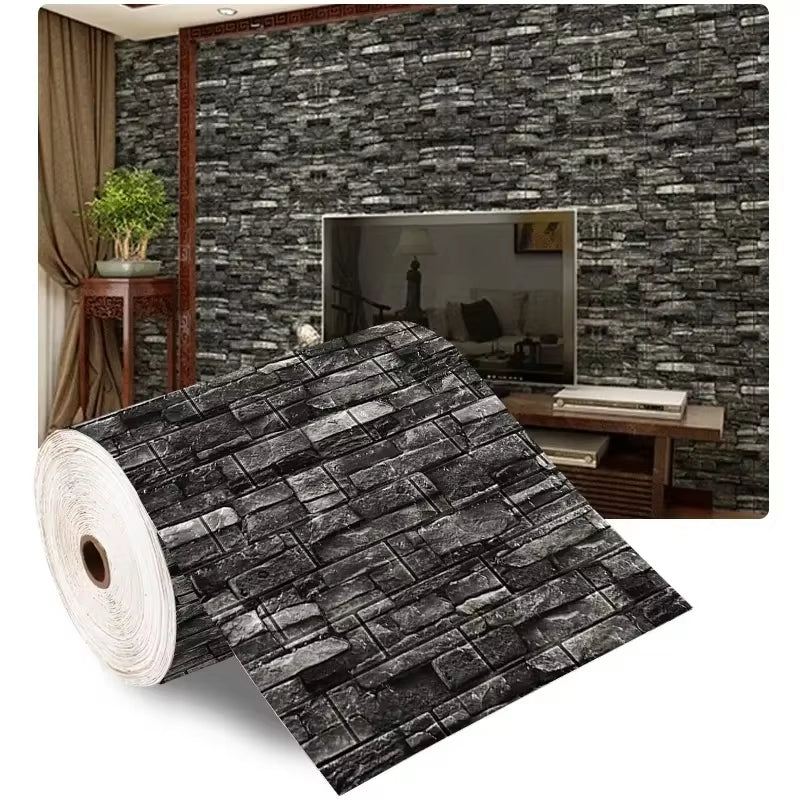 70Cmx1/5/10M 3D Wallpaper Decoration Self-Adhesive Antique Foam Brick Wallpaper Living Room Bedroom Waterproof 3D Wall Sticker