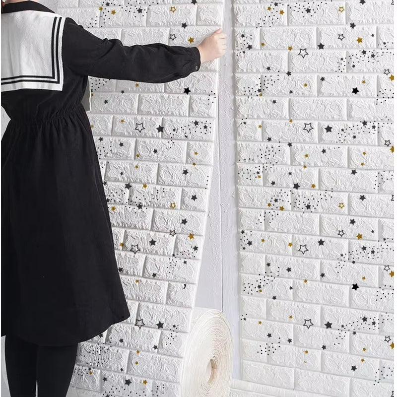 70Cmx1/5/10M 3D Wallpaper Decoration Self-Adhesive Antique Foam Brick Wallpaper Living Room Bedroom Waterproof 3D Wall Sticker