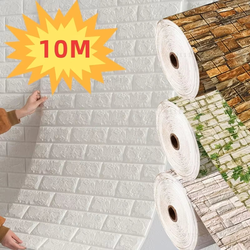 70Cmx1/5/10M 3D Wallpaper Decoration Self-Adhesive Antique Foam Brick Wallpaper Living Room Bedroom Waterproof 3D Wall Sticker